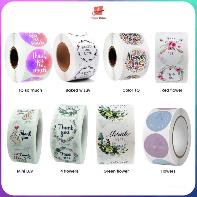 Assorted Flowery Thank You Labelling 2.5cm stickers | For Packaging, Gifts, Hampers, Appreciation, Children School