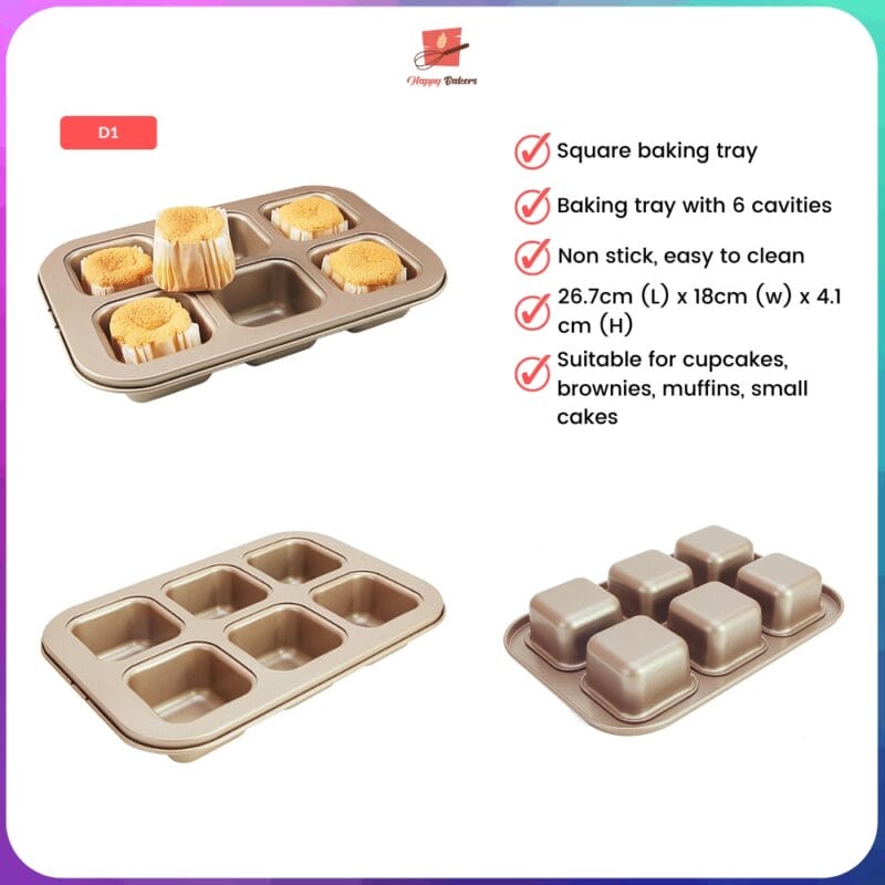 Square 6 Cavities Baking Tray