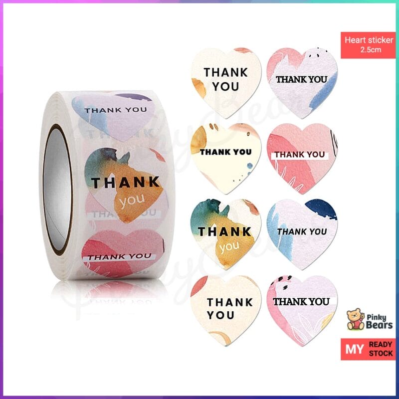 Heart Shape Thank You Stickers