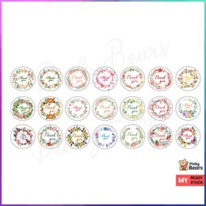 Assorted Flower Design Thank You Round Stickers