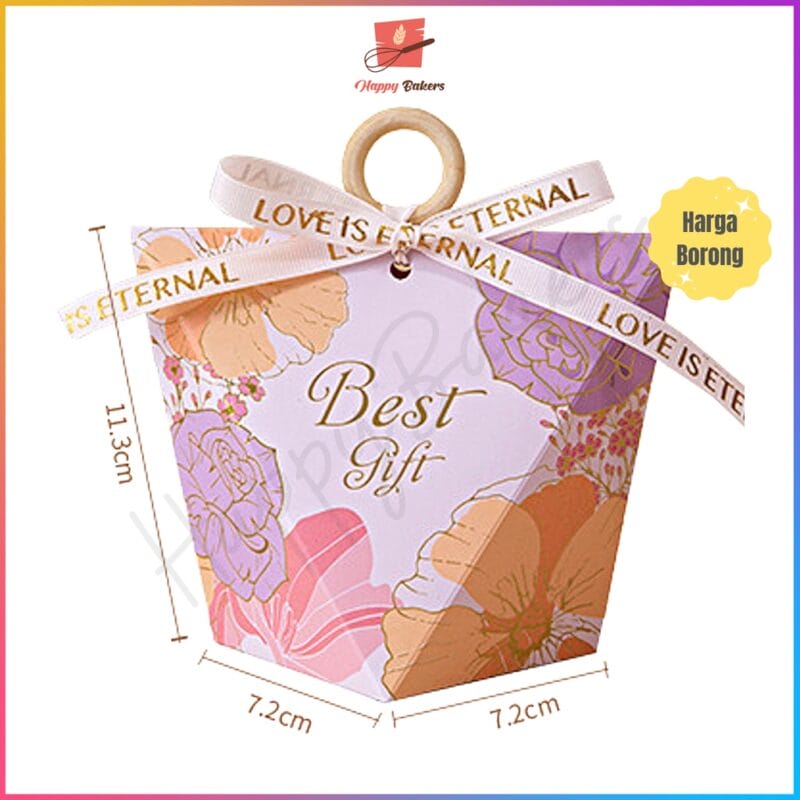 INS Best Wishes Floral Mini Gift Box With Wooden Ring | For Door Gifts Wedding Birthday Baby Shower | Mini Cakes Cookies - Image 2