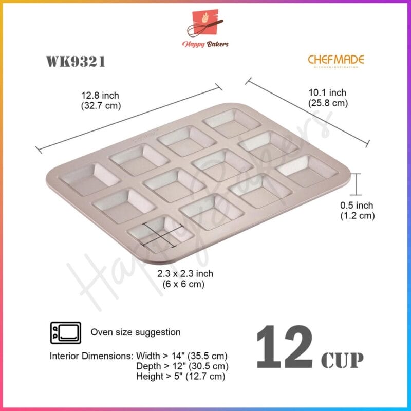 CHEFMADE WK9321 12 Cups Square Financier Cake Mould - Image 3