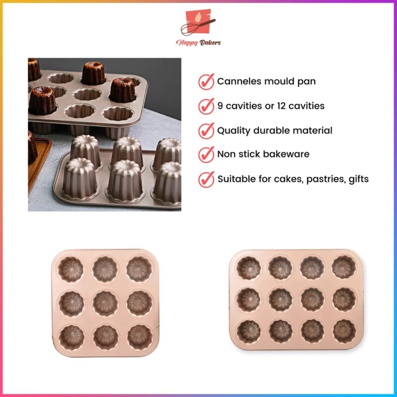 Canneles De Bordeaux 9 or 12 Cavities Baking Tray Pan Mould
