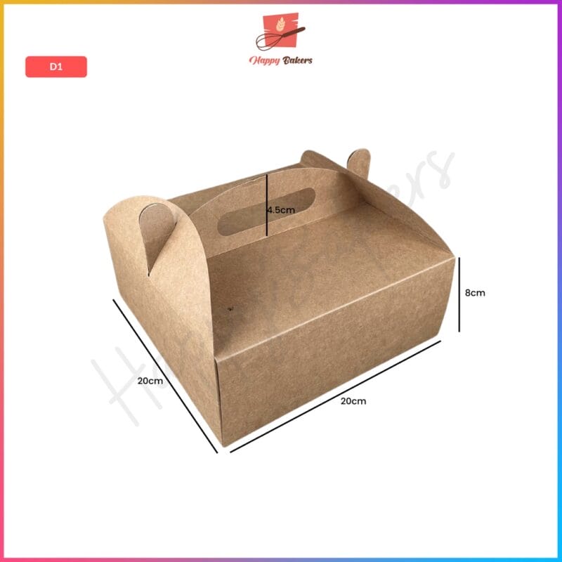 Kraft 8 inches Cake Box With Handle - Image 2