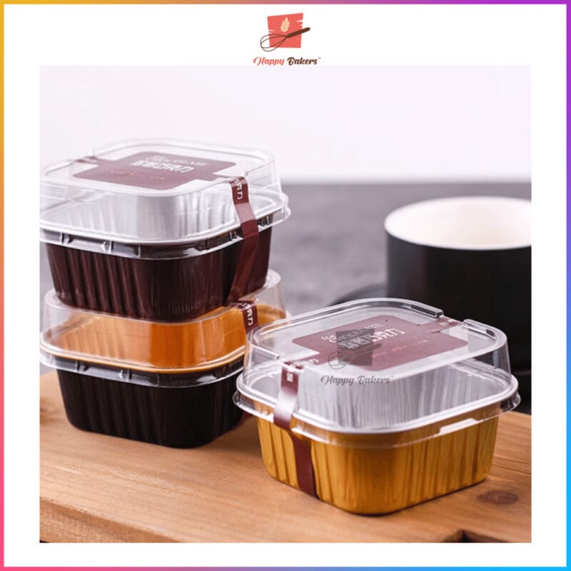 Square Aluminum Lava Cake Pudding Cup Mould With Cover 10pcs Per Set - Image 2