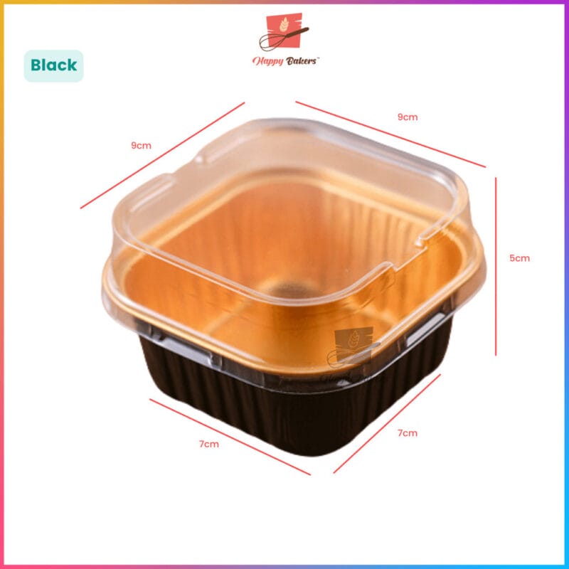 Square Aluminum Lava Cake Pudding Cup Mould With Cover 10pcs Per Set - Image 4