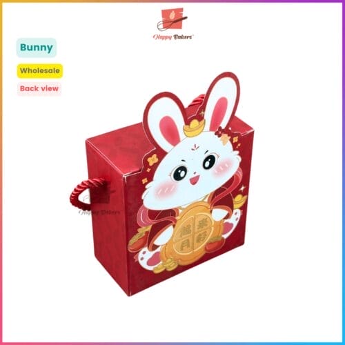 Red gift box with bunny design and handles