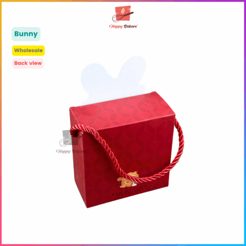 Red gift box with bunny ears and handle