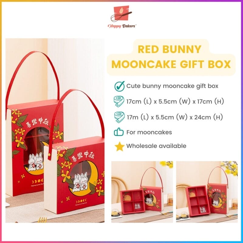 Red Bunny Mooncake Gift Box 4 or 6 Cavities For Mooncakes