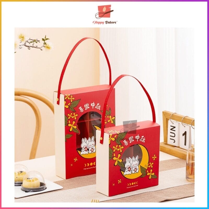Red Bunny Mooncake Gift Box 4 or 6 Cavities For Mooncakes - Image 2