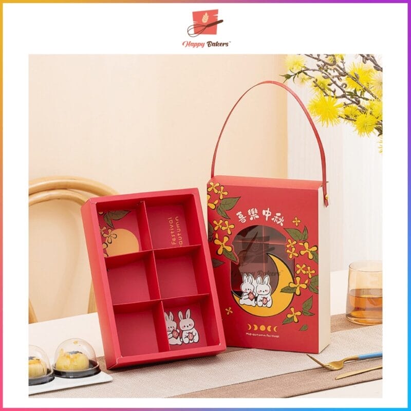 Red Bunny Mooncake Gift Box 4 or 6 Cavities For Mooncakes - Image 4