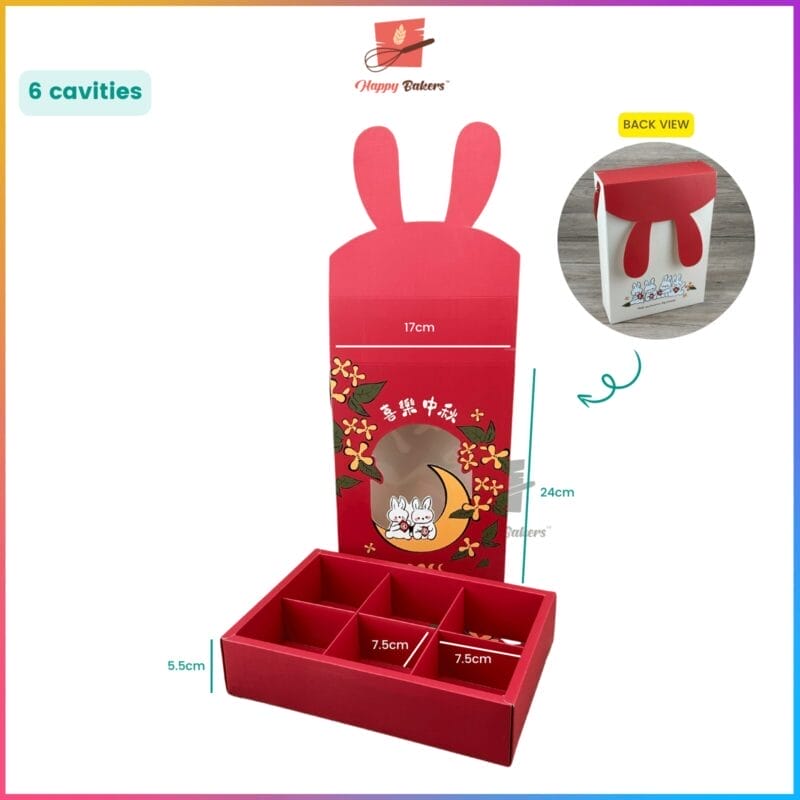 Red Bunny Mooncake Gift Box 4 or 6 Cavities For Mooncakes - Image 6