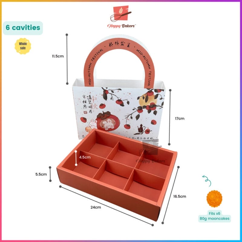 Cute Bunny Mooncake Box 6 Cavities For 6pcs 80g Mooncakes - Image 3