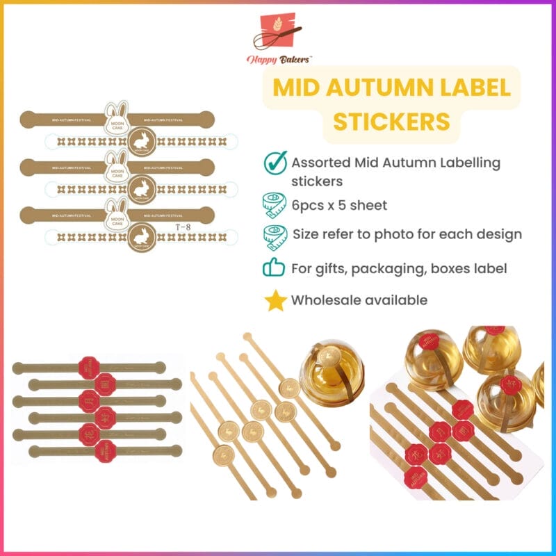 Assorted Mid Autumn label stickers for gifting and packaging.