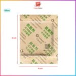 Oxygen absorber packet with caution labels.